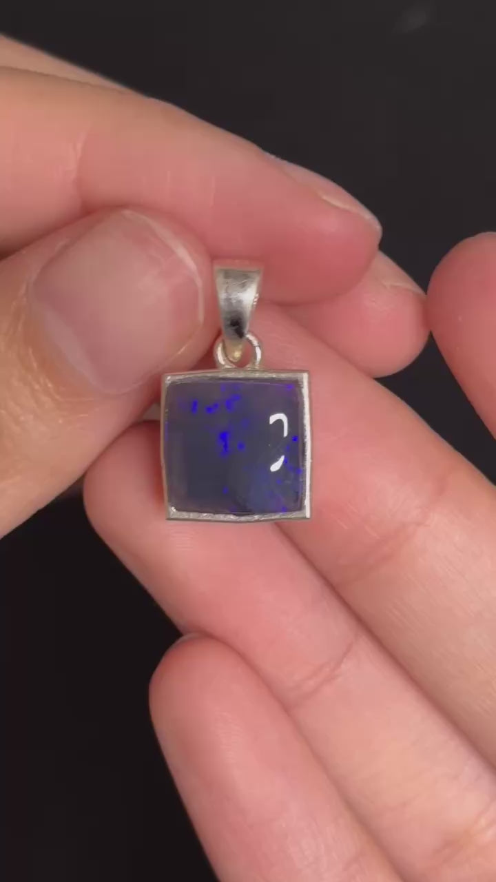 925 Sterling Silver Black Opal Pendant